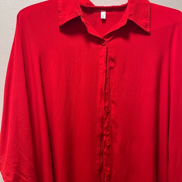 EKOUAER Vibrant Button-Up Poncho Style Comfy Soft Pajama Shirt, Size 3X, Red - Picture 3 of 5